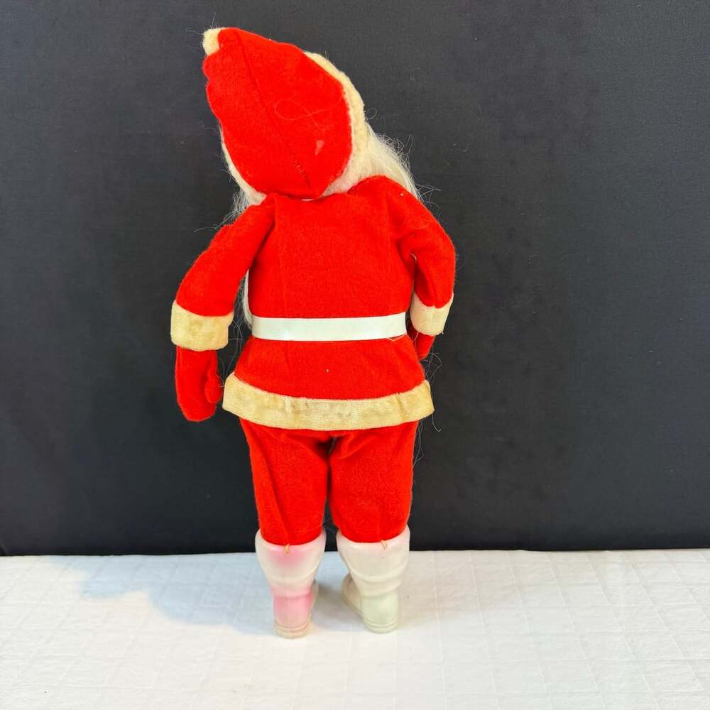 Vintage Santa Claus Figurine 13 in Red & White Fabric Outfit white Plastic Boots - Picture 5 of 12